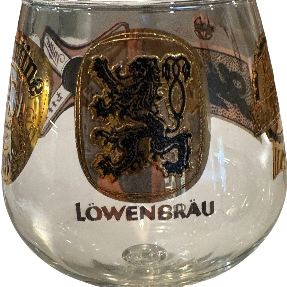 Vintage Beer Snifter Glass 6” Gold Rim Pabst Schlitz Löwenbräu Ballantine Miller